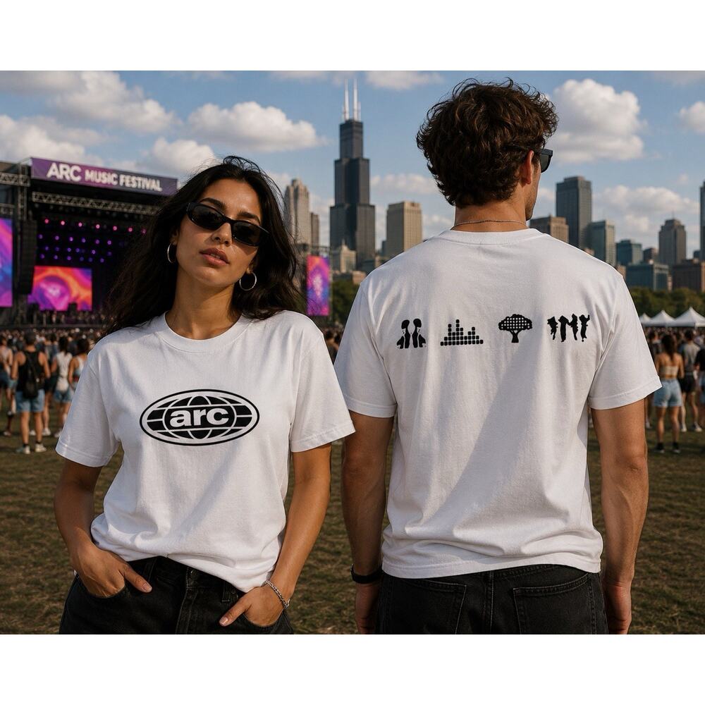 New ARC Music Festival White Graphic T-Shirt 2XL - Globe Logo Streetwear‎ Tee